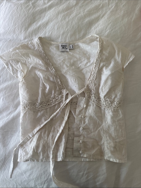 Princess Polly Tops - Princess Polly Cream Eyelet Lace Tie-Front Blouse